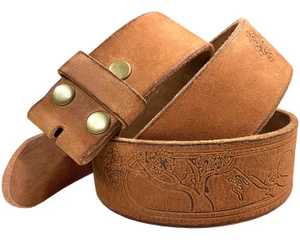 Tree of Life Embossed Casual Jean Belt Genuine Full Grain Leather Belt Strap 1-1/2"(38mm) Wide