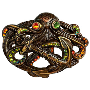Rhinestone Copper Steampunk Pirate Octopus Kraken Boat Anchor Belt Buckle Fits 1-1/2"(38mm) Belt (Fern Green-Fire Opal-Vitrail Medium)