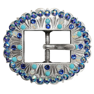 Rhinestone Antique Silver Bridle Headstall Center Bar Buckle Fits 3/4"(19mm) Strap (SapphireAB-Sapphire-WhiteOpal-Turquoise)