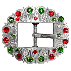 Rhinestone Antique Silver Bridle Headstall Center Bar Buckle Fits 3/4"(19mm) Strap (FernGreen-LtSiam-Crystal)