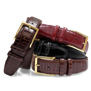 Men's Gold Buckle Genuine Leather Alligator Embossed Dress Belt 1-3/8"(35mm) Wide