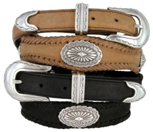 Arizona Southwestern Conchos Crazy Horse Scalloped Genuine Leather Western Belt 1"(25mm) Wide