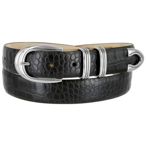Conrondo Silver Genuine Full-Grain Cowhide Leather Designer Golf Dress Belt 1-1/8"(30mm) Wide