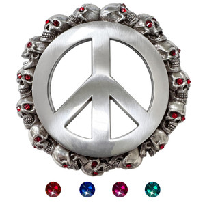 Rhinestone Unique Buckle Antique Peace Sign Skull Engraved Belt Buckle