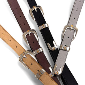 Women's Dress Belt Gold Engraved Buckle Set Suede Leather Belt 1" (25mm) Wide