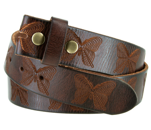 Vintage Full Grain Genuine Leather Butterfly Embossed Casual Belt Strap 1-1/2"(38mm) Wide