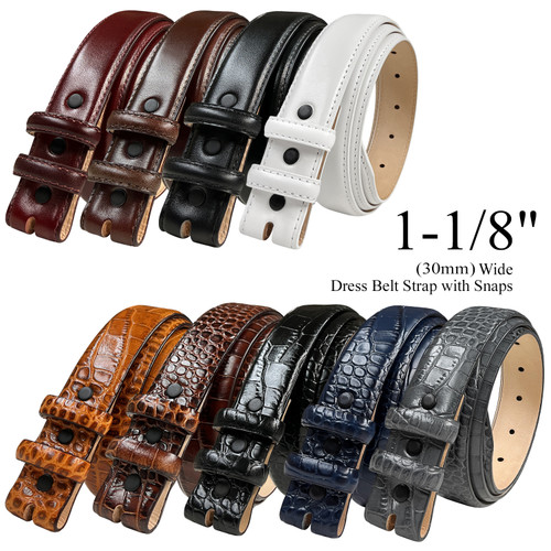 Italian Calfskin Genuine Leather Dress Belt Strap with Snaps 1-1/8"(30mm) Wide