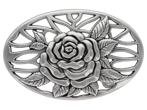 HA0493 Antique Silver Rose and Vines Engraved Oval Buckle Fits 1-1/2"(38mm) Belt