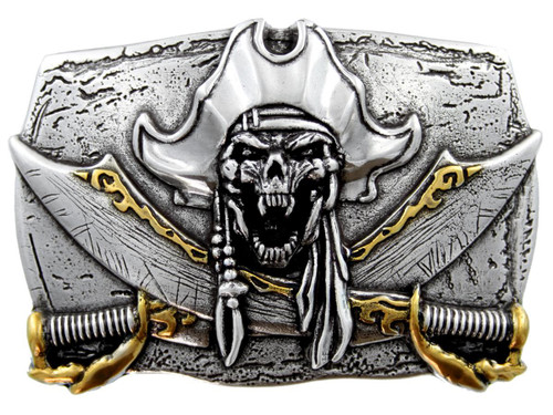 Antique Gold Pirate Skull Engraved Punk Unique 3D Belt Buckle