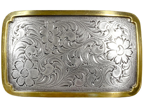 Antique Silver Gold Western Floral Scroll Engraved Belt Buckle Fits 1-1/2"(38mm) Belt Strap