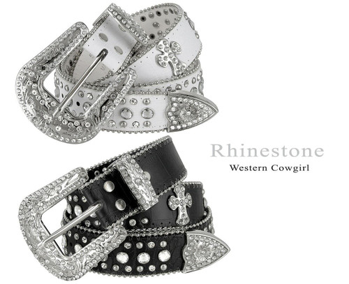 50121 Rhinestone Belt Fashion Western Bling Crystal Genuine Leather Belt 1-1/2"(38mm) Wide