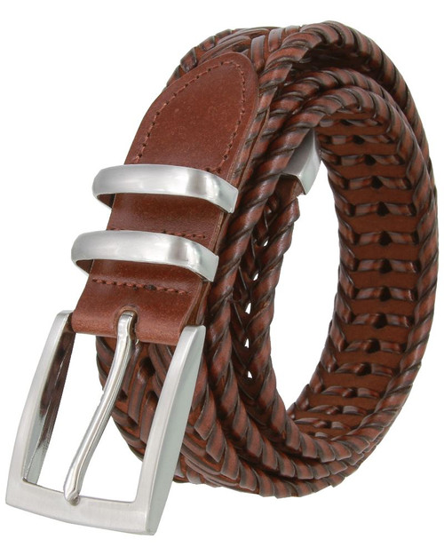 Men's Belt Braided Woven Genuine Leather Dress Casual Belt 1-3/8