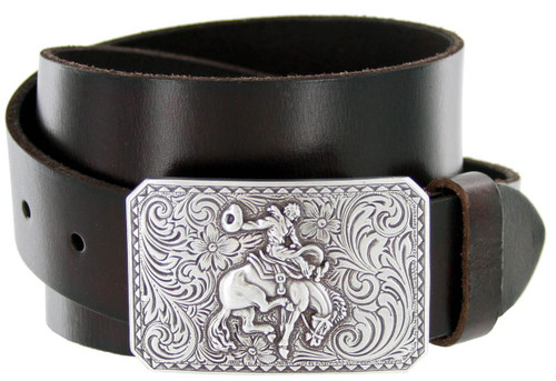 Western Bronc Rider Buckle Genuine Full Grain Leather Casual Jean Belt 1-1/2"(38mm) Wide