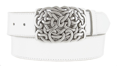 Celtic Twisted Heart Buckle Genuine Full Grain Leather Casual Jean Belt 1-1/2"(38mm) Wide