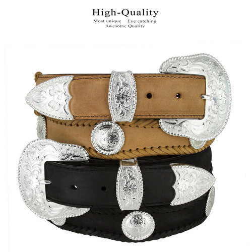 ✦deci✦choromexcel✦narrow　✦western✦belt✦S Silver Abilene Star Conchos Crazy Horse Scalloped Genuine Leather
