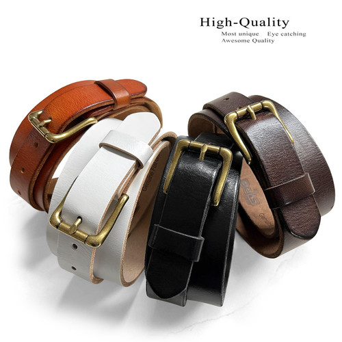 Men's Genuine Full Grain Leather Dress Belt With Solid Brass Roller Buckle | 1-1/8" (30mm) Wide