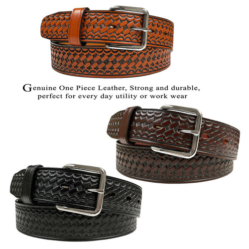 CL871-A Utility Uniform Work Belt Basketweave One Piece Full Grain Cowhide Leather Belt 1-1/2"(38mm) Wide