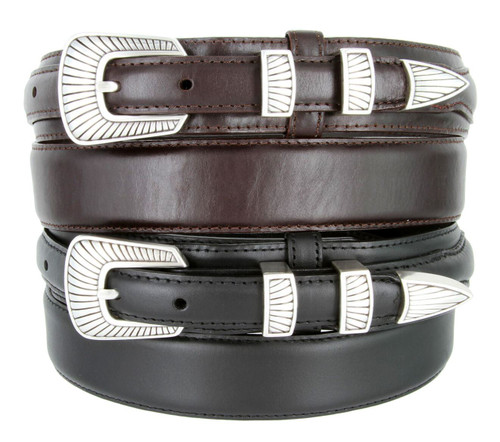 Brighton Western Brown Embossed Leather Belt With Ornate Silver Buckle 