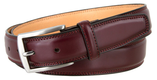 Men´s Dress Belt Genuine Brown Leather Belt with Silver Tone