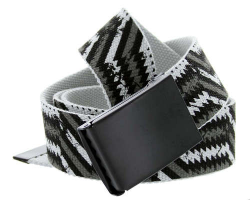 BF6273 Black Canvas Military Web Punk Belt 1-1/4(32mm) Wide- White Skull