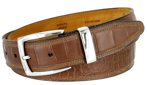 Lejon Made in USA Belt Triple Stitched Alligator Embossed Italian Calfskin Casual Dress Belt 1-3/8"(35mm) Wide Lejon Made in USA Belt Triple Stitched Alligator Embossed Italian Calfskin Casual Dress Belt 1-3/8"(35mm) Wide