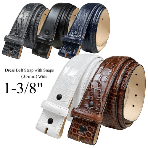 Italian Calfskin Genuine Leather Dress Belt Strap with Snaps 1-3/8"(35mm) Wide