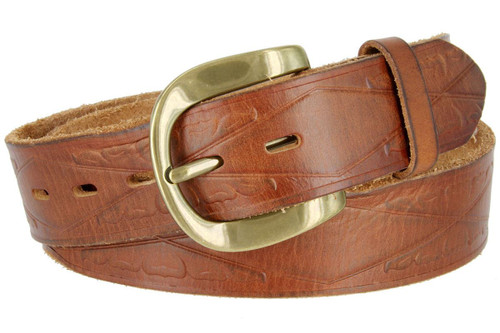 Vintage One Piece Full Grain Leather Western Engraved Casual Belt 1-1/2"(38mm) Wide