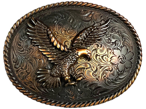 Western Bright Gold Silver Engraved American Eagle Belt Buckle 