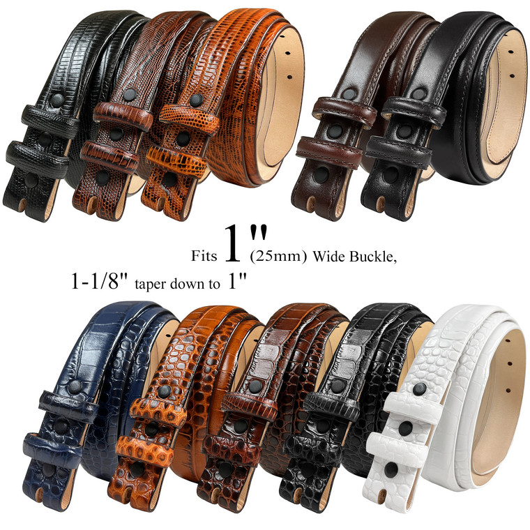 24/29 Genuine Full-Grain Cowhide Leather Dress 1-1/8" Taper down to 1" Belt Strap with Snaps Fits 1"(25mm) Wide Buckle