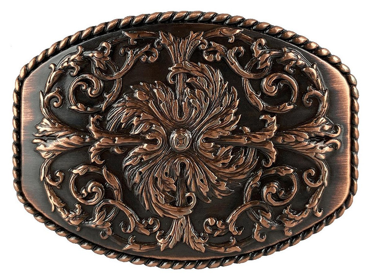 HA0016 Copper Floral Engraved Ornate Western Design Belt Buckle Fits 1-1/2"(38mm) Belt