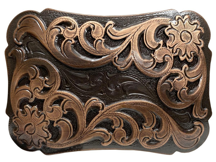 Western Floral Scroll Engraved Belt Buckle Fits 1-1/2"(38mm) Belt Strap (Copper)