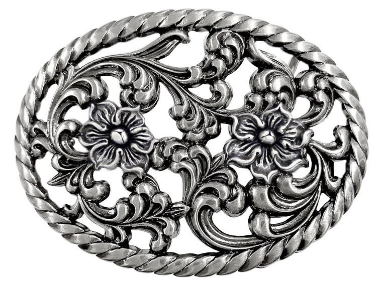 HA0131-LASRP Antique Flower Engraved Buckle fits 1-1/2" Wide Belt