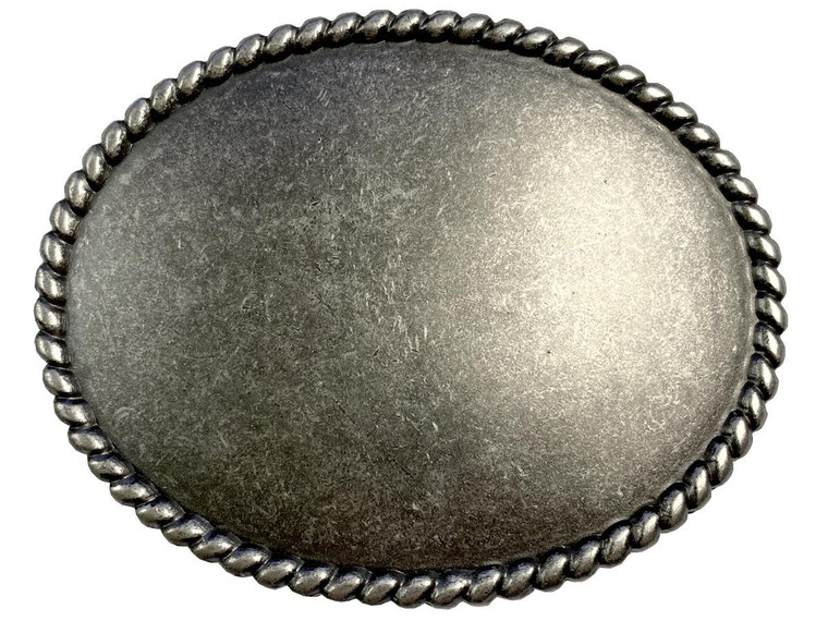 Rope Edge Engrave Buckle Oval Blank Plain Buckle Fits 1-1/2" (38mm) Belt Strap-Antique Silver