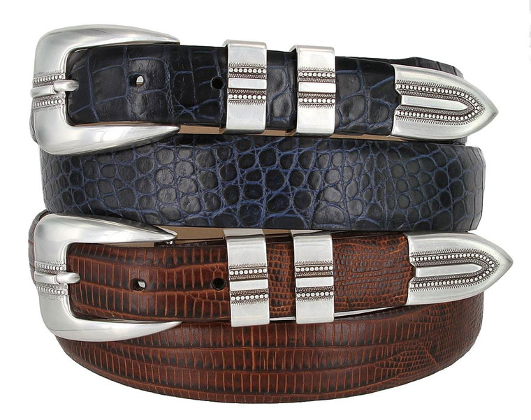 Vincente Silver  Genuine Full-Grain Cowhide Leather Designer Golf Dress Belt