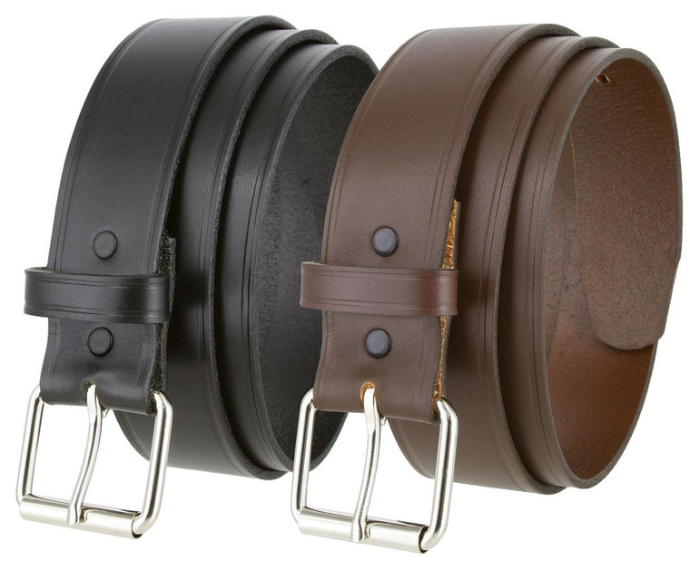 Roller Buckle Genuine Full Grain Cowhide Leather Casual Jean Belt 1-1/2"(38mm) Wide