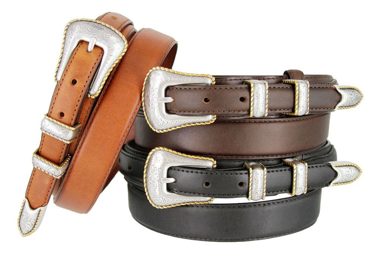 S5539 Gold Rope Edge Engraved Western Buckle Belt Oil Tanned Genuine Leather Ranger Belt
