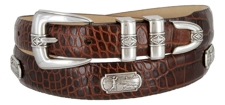 Palm Springs Golf Genuine Full-Grain Cowhide Leather Designer Dress Conchos Belt