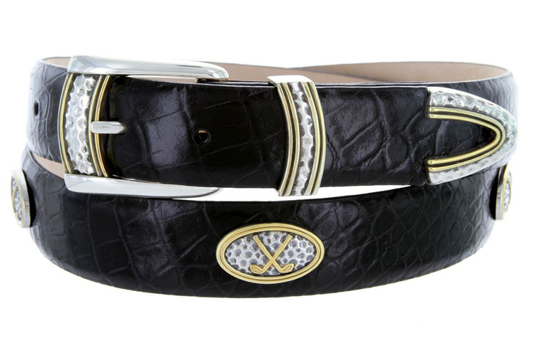 Golf Echo Classic Genuine Full-Grain Cowhide Leather Designer Dress Golf Conchos Belt 1-1/8"(30mm) Wide