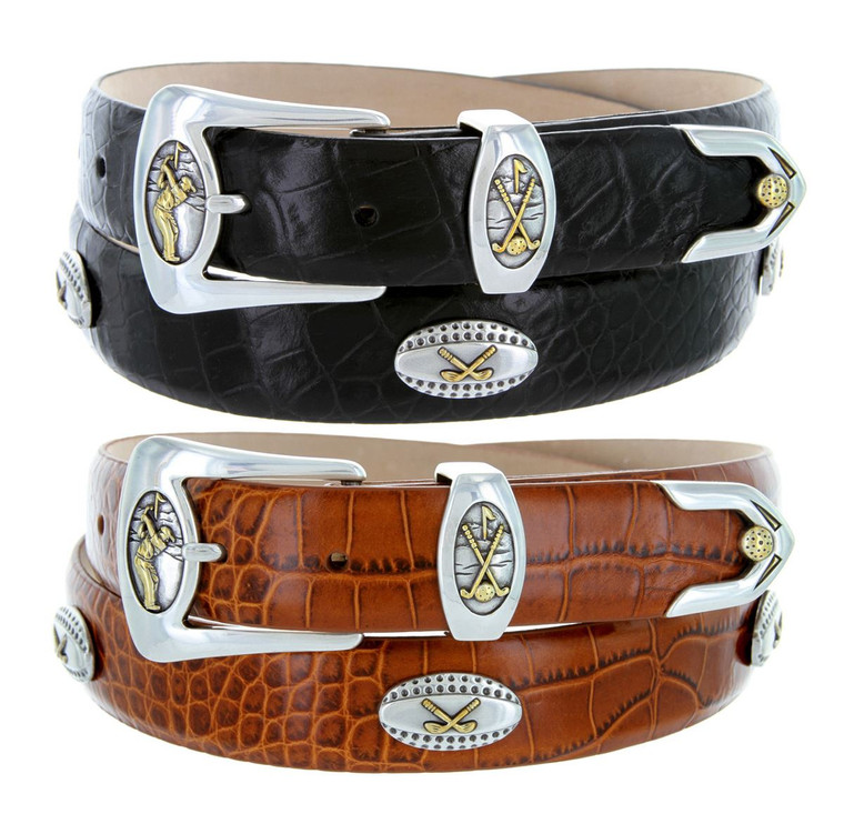 Bellerive Genuine Full-Grain Cowhide Leather Designer Dress Golf Conchos Belt 1-1/8"(30mm) Wide