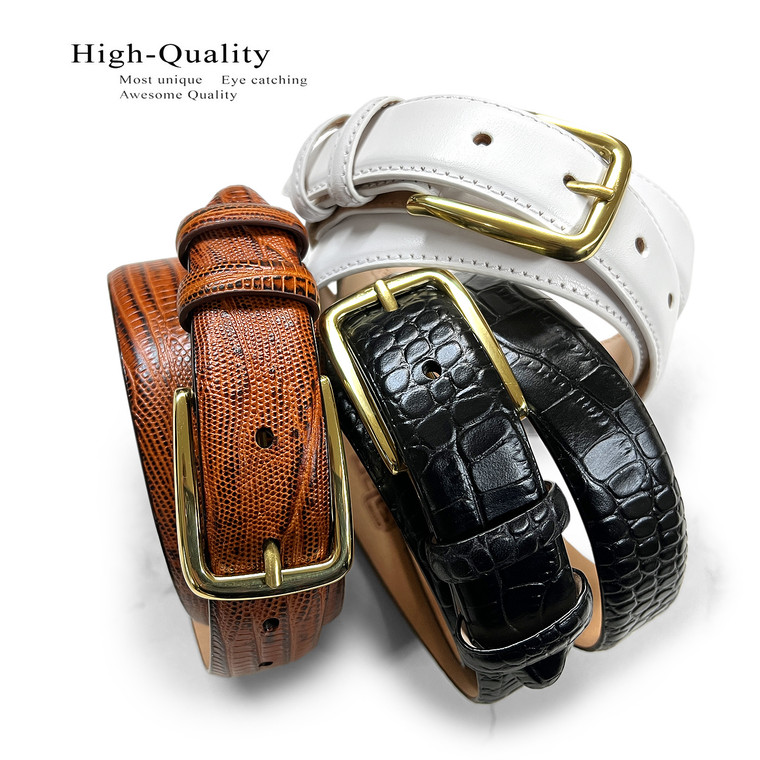 Andrew Men's Dress Belt Solid Brass Buckle Genuine Full-Grain Cowhide Leather Dress Belt 1-1/8"(30mm) Wide