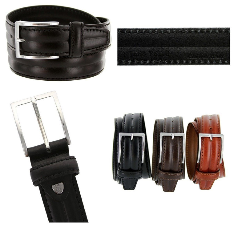 S067-35 Made in Italy Belts Genuine Leather Casual Dress Belt 1-3/8"(35mm) Wide Belt