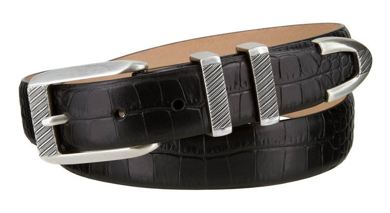 Rainer Silver Genuine Full-Grain Cowhide Leather Designer Golf Dress Belt 1-1/8" (30mm) Wide