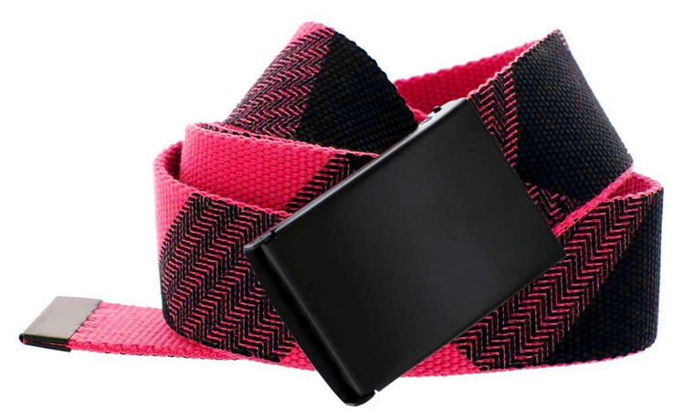 Canvas Military Web Style Belt Black Metal Buckle - (red)