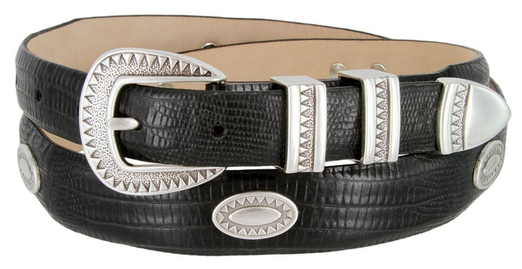 Black Mesa Genuine Full-Grain Cowhide Leather Designer Dress Conchos Belt