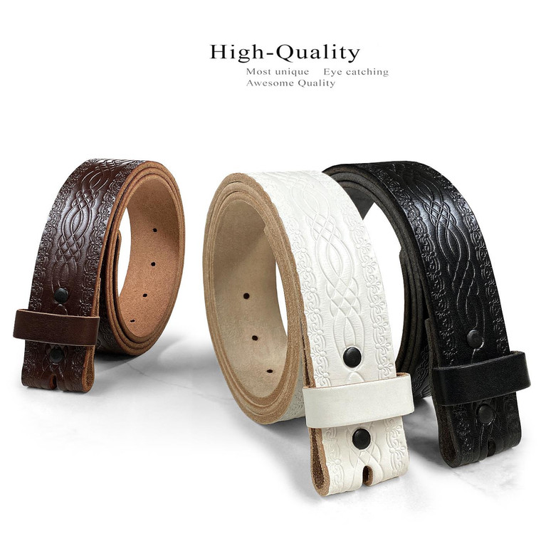 BS085-New Genuine Full Grain Engraved Embossed Leather Belt Strap with Snaps on 1-1/2"(38mm) Wide