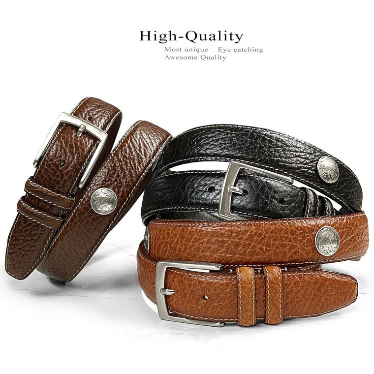 Men's Conchos Belt Genuine Leather Casual Dress Belt 1-3/8"(35mm) Wide