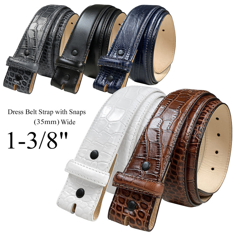 Genuine Full-Grain Cowhide Leather Dress Belt Strap with Snaps 1-3/8"(35mm) Wide