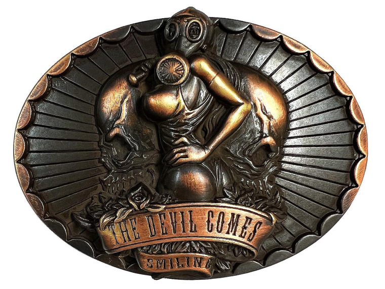 HA1439 MOEB Antique Brass Copper The Devil Comes Smiling Engraved Unique Buckle