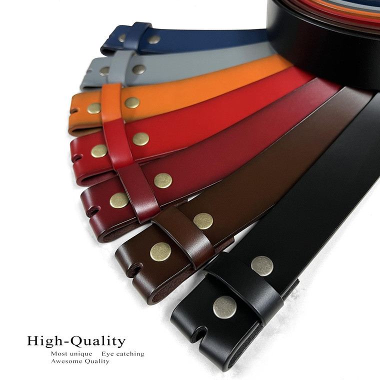Replacement Belt Strap Genuine Leather Plain Casual Belt Strap with Snaps 1-1/2"(38mm) Wide