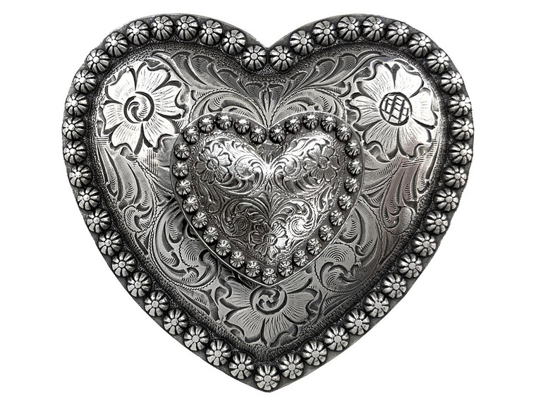 Western Antique Double Heart Berry Floral Engraved Belt Buckle